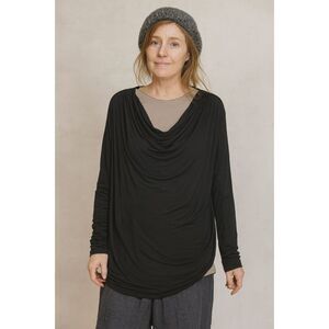 Meo Meli Black Drappy Long Sleeve LagenLook Blouse Top Shirt   Women’s Size OS